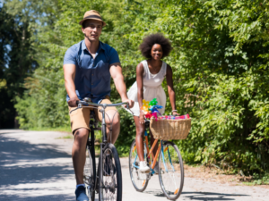 couple biking